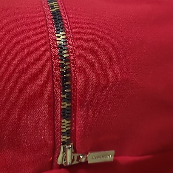 Red Calvin Klein sheath dress. decorative zippers. - Picture 4 of 5